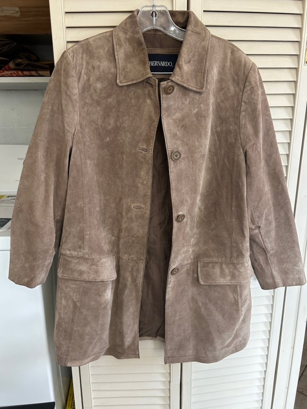 Bernardo Brown leather Suede classic buttoned collared Coat